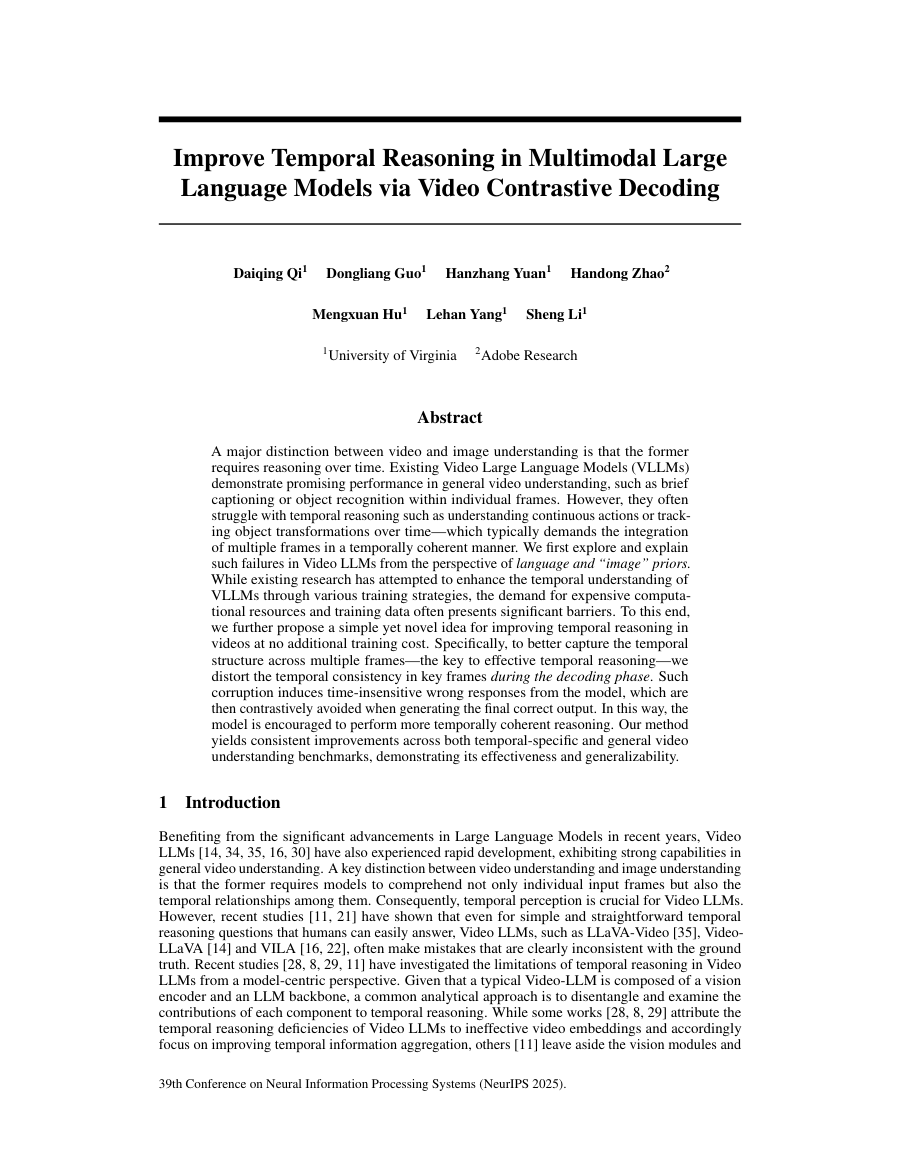 First page preview for Improve Temporal Reasoning in Multimodal Large Language Models via Video Contrastive Decoding