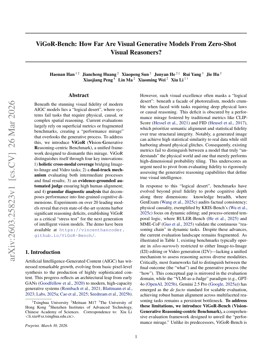 First page preview for ViGoR-Bench: How Far Are Visual Generative Models From Zero-Shot Visual Reasoners?
