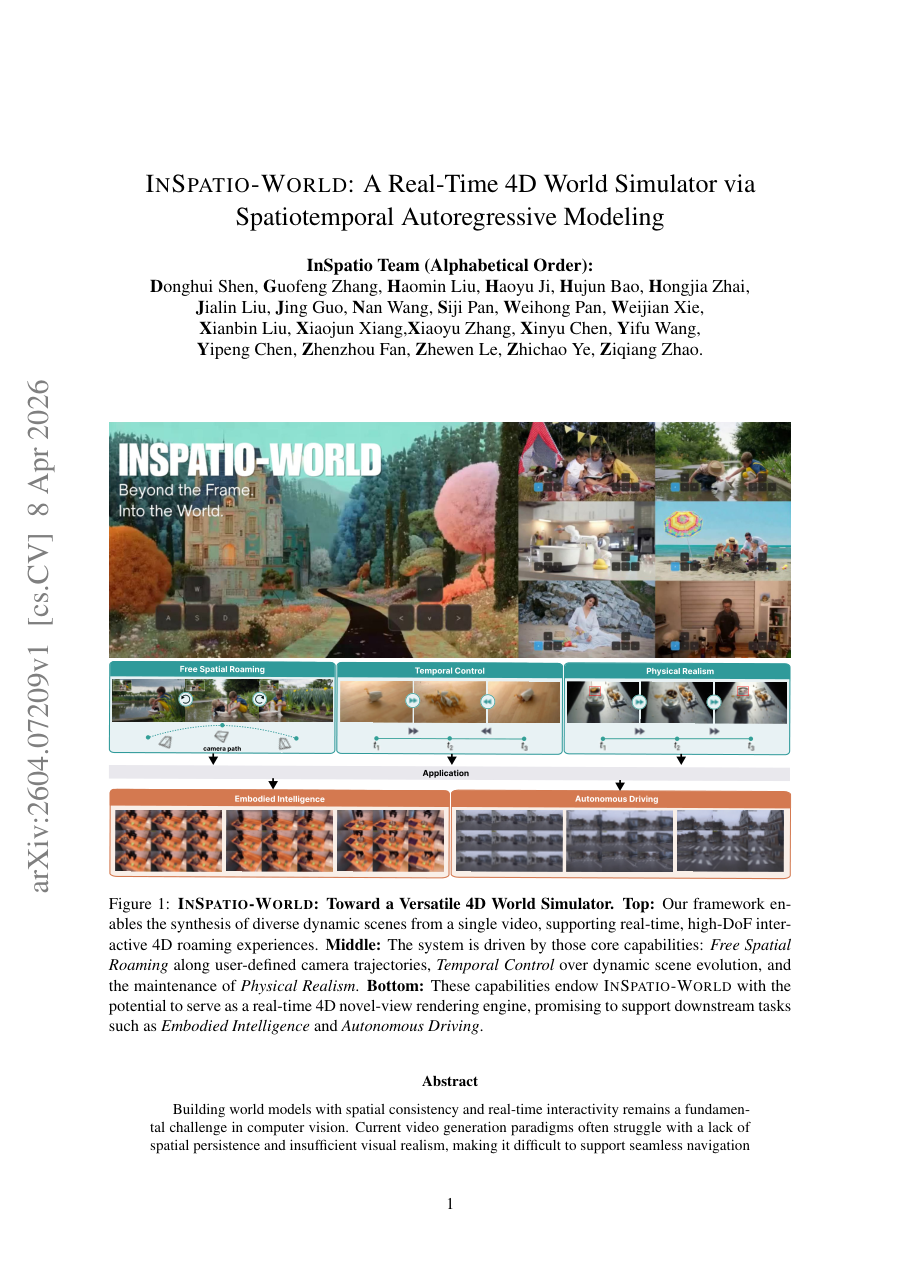 First page preview for INSPATIO-WORLD: A Real-Time 4D World Simulator via Spatiotemporal Autoregressive Modeling