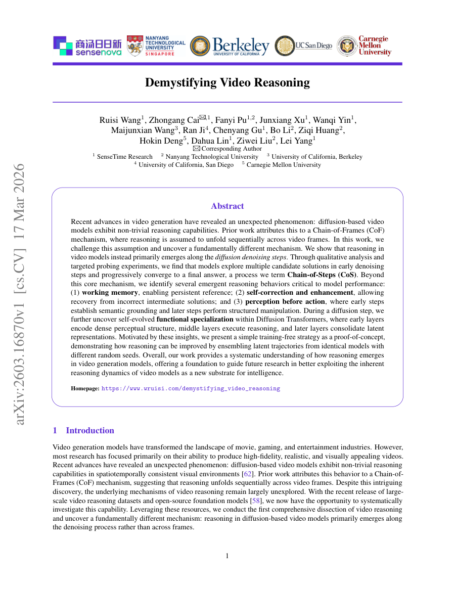 First page preview for Demystifing Video Reasoning