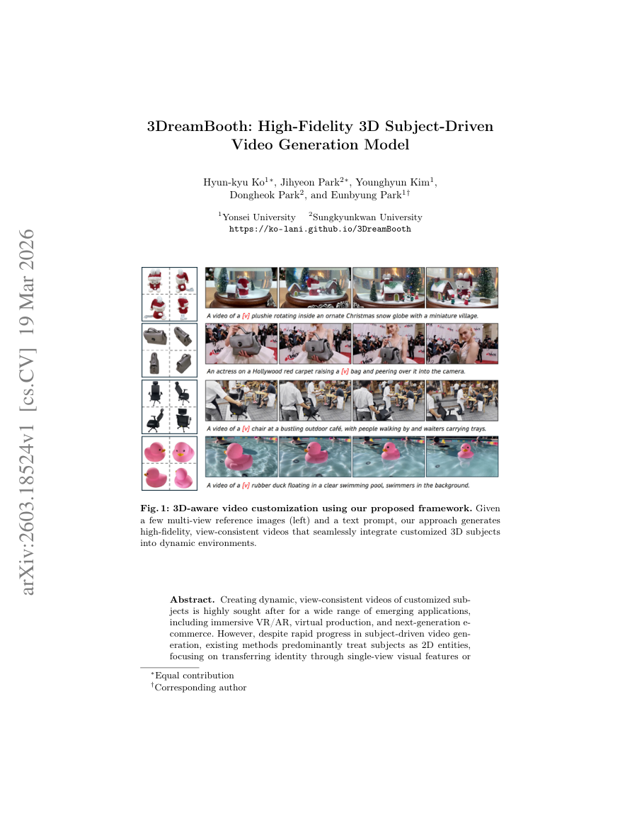 First page preview for 3DreamBooth: High-Fidelity 3D Subject-Driven Video Generation Model