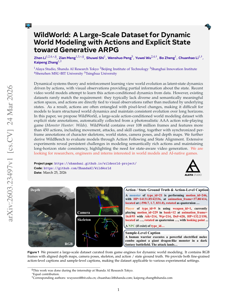 First page preview for WildWorld: A Large-Scale Dataset for Dynamic World Modeling with Actions and Explicit State toward Generative ARPG
