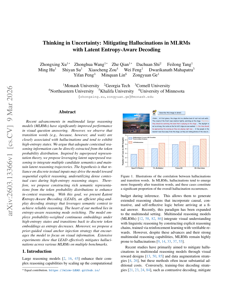 First page preview for Thinking in Uncertainty: Mitigating Hallucinations in MLRMs with Latent Entropy-Aware Decoding