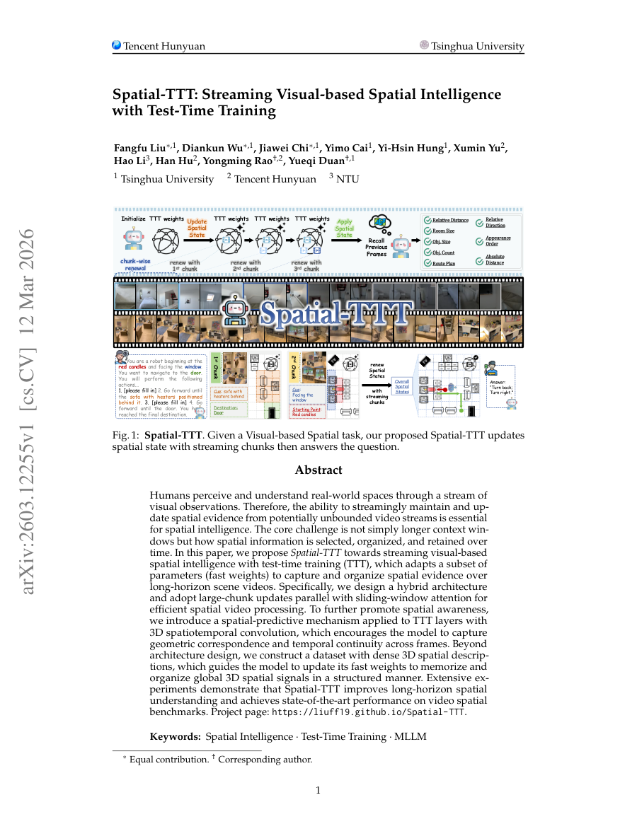 First page preview for Spatial-TTT: Streaming Visual-based Spatial Intelligence with Test-Time Training
