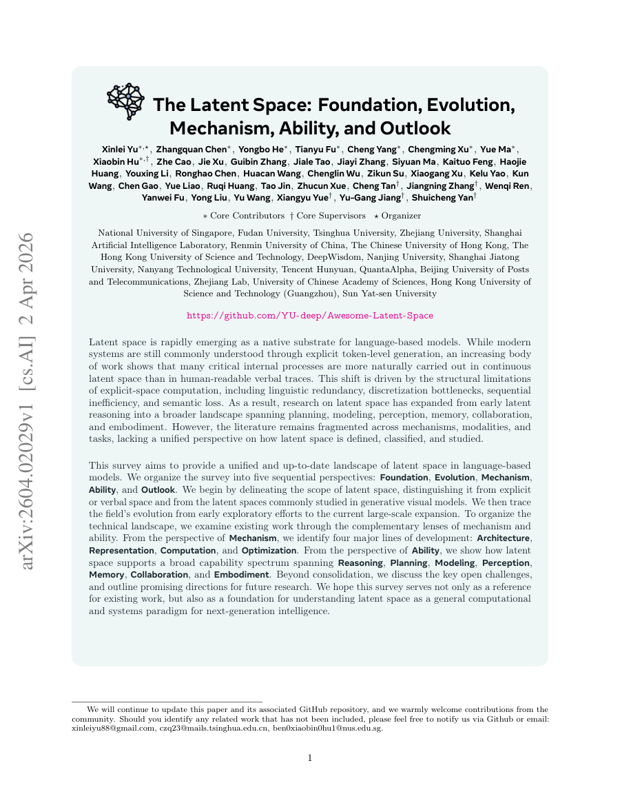 First page preview for The Latent Space: Foundation, Evolution, Mechanism, Ability, and Outlook