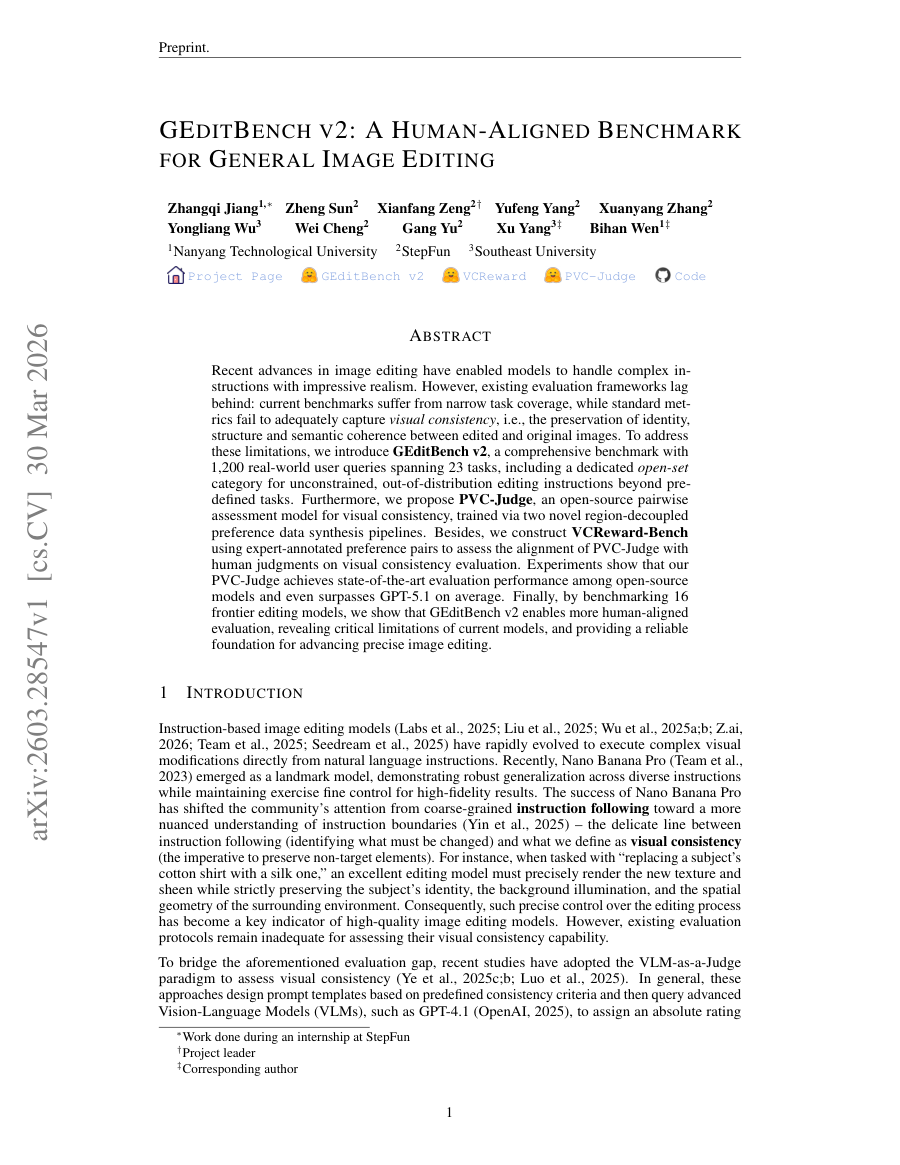 First page preview for GEditBench v2: A Human-Aligned Benchmark for General Image Editing