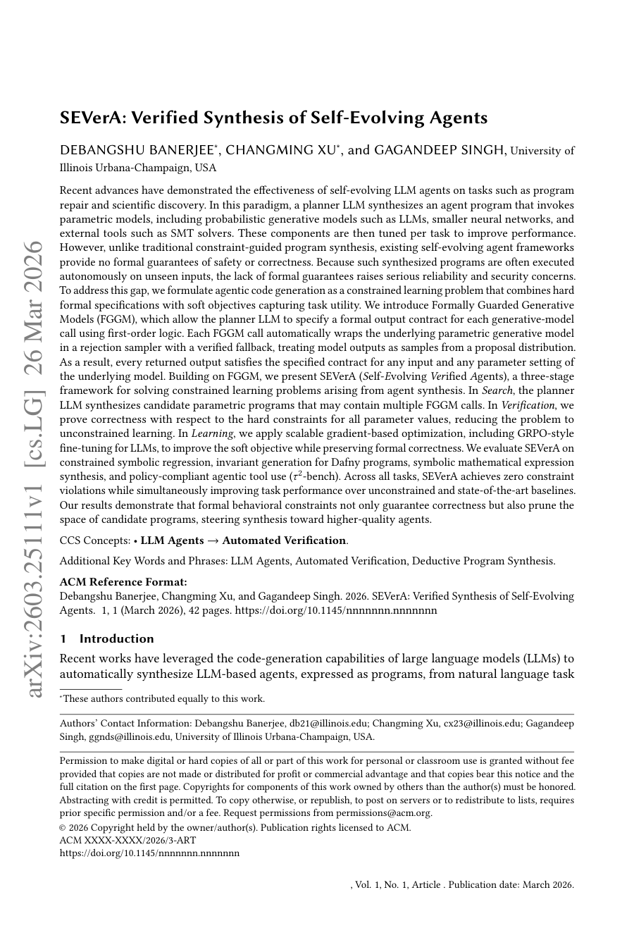 First page preview for SEVerA: Verified Synthesis of Self-Evolving Agents