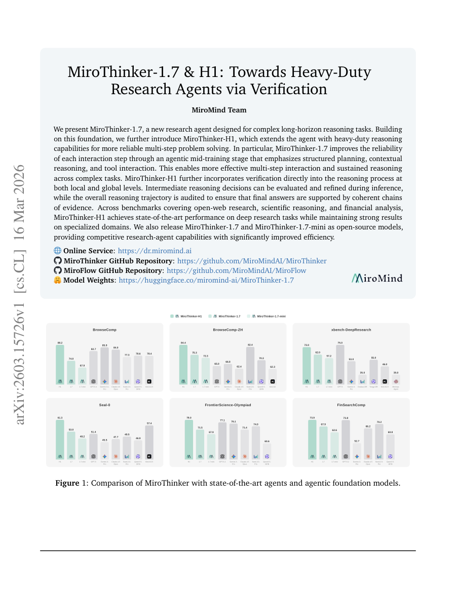 First page preview for MiroThinker-1.7 & H1: Towards Heavy-Duty Research Agents via Verification