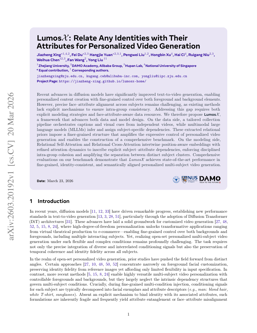 First page preview for LumosX: Relate Any Identities with Their Attributes for Personalized Video Generation