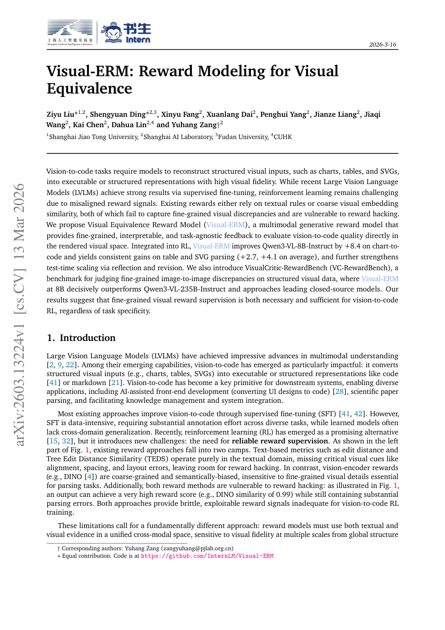 First page preview for Visual-ERM: Reward Modeling for Visual Equivalence