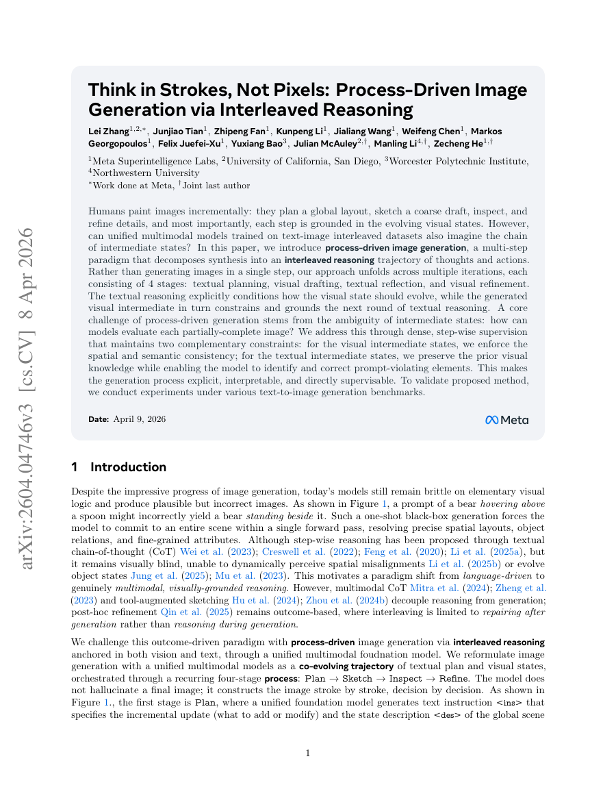 First page preview for Think in Strokes, Not Pixels: Process-Driven Image Generation via Interleaved Reasoning
