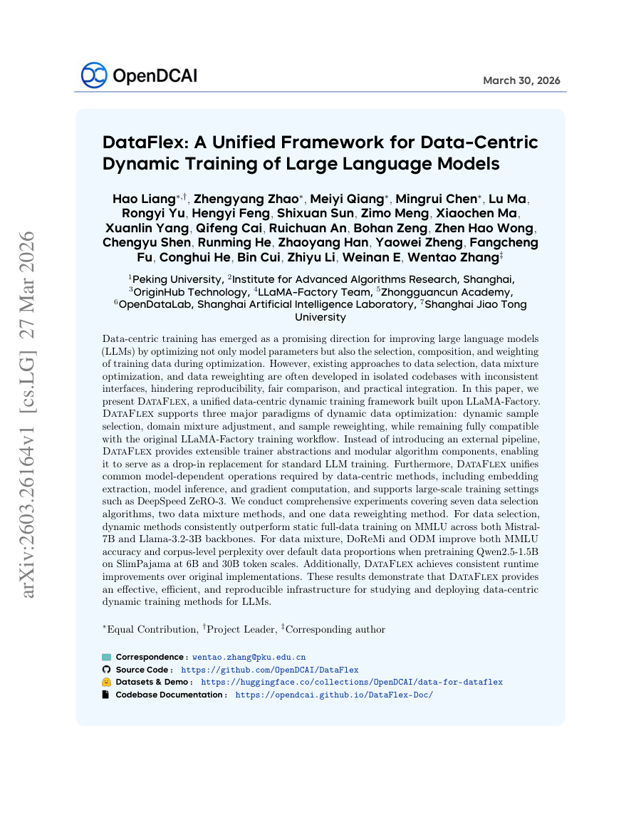 First page preview for DataFlex: A Unified Framework for Data-Centric Dynamic Training of Large Language Models