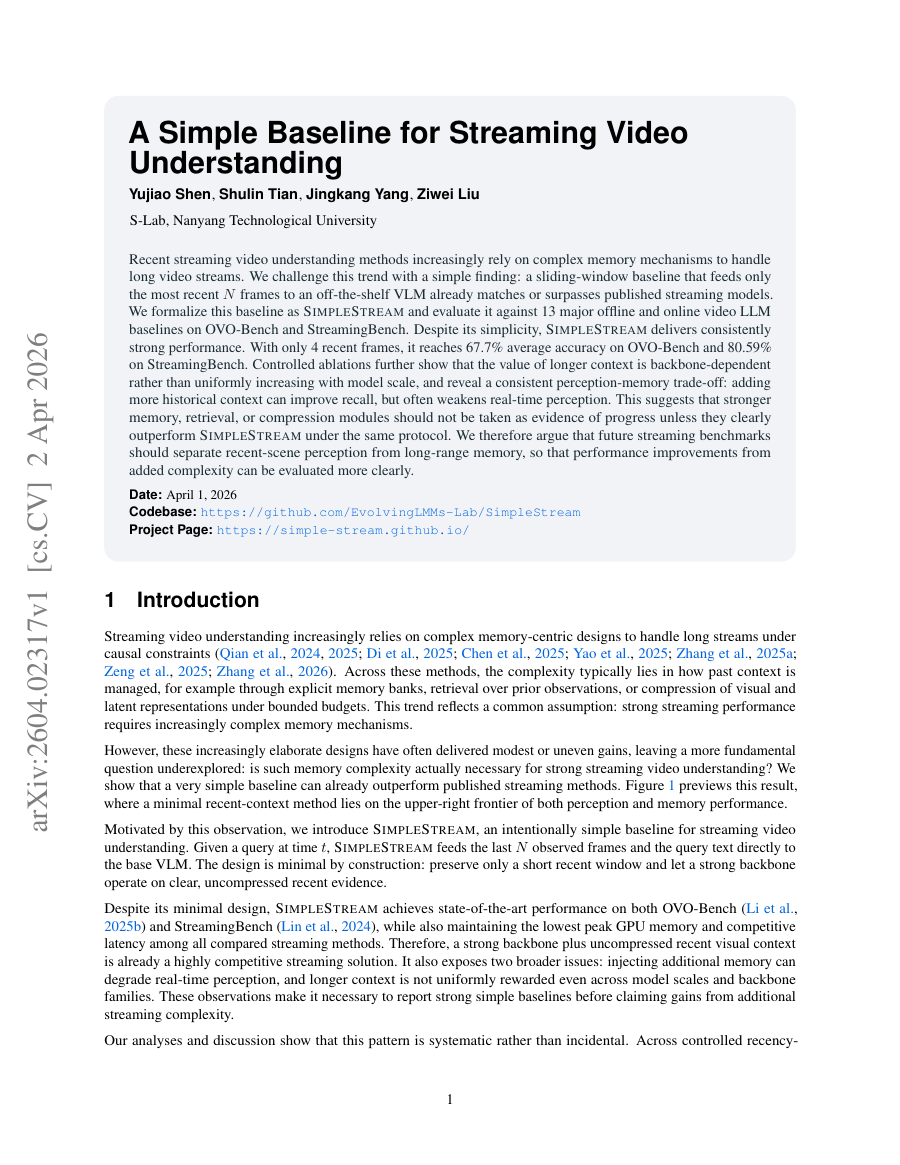 First page preview for A Simple Baseline for Streaming Video Understanding