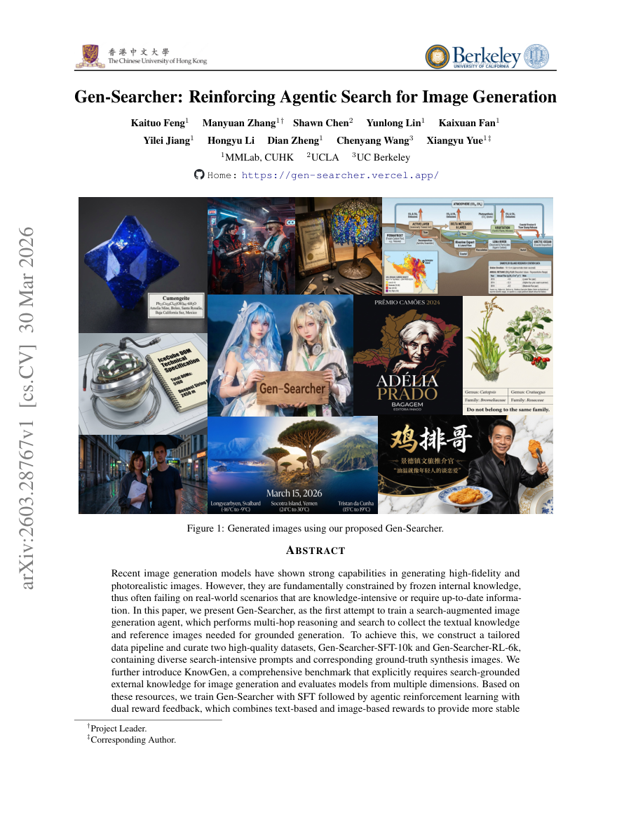 First page preview for Gen-Searcher: Reinforcing Agentic Search for Image Generation