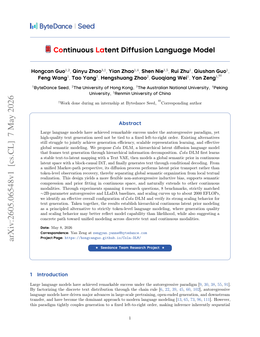 First page preview for Continuous Latent Diffusion Language Model