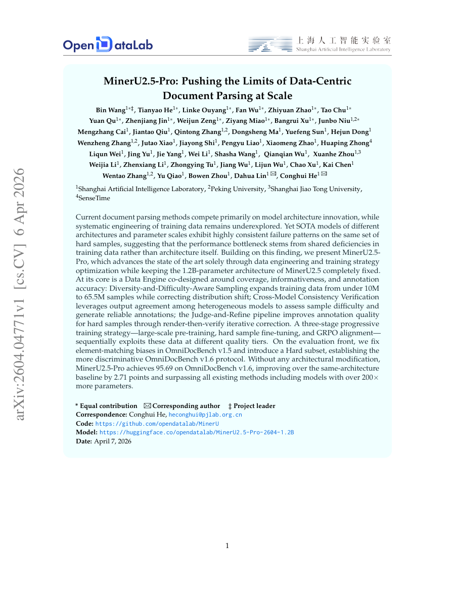 First page preview for MinerU2.5-Pro: Pushing the Limits of Data-Centric Document Parsing at Scale