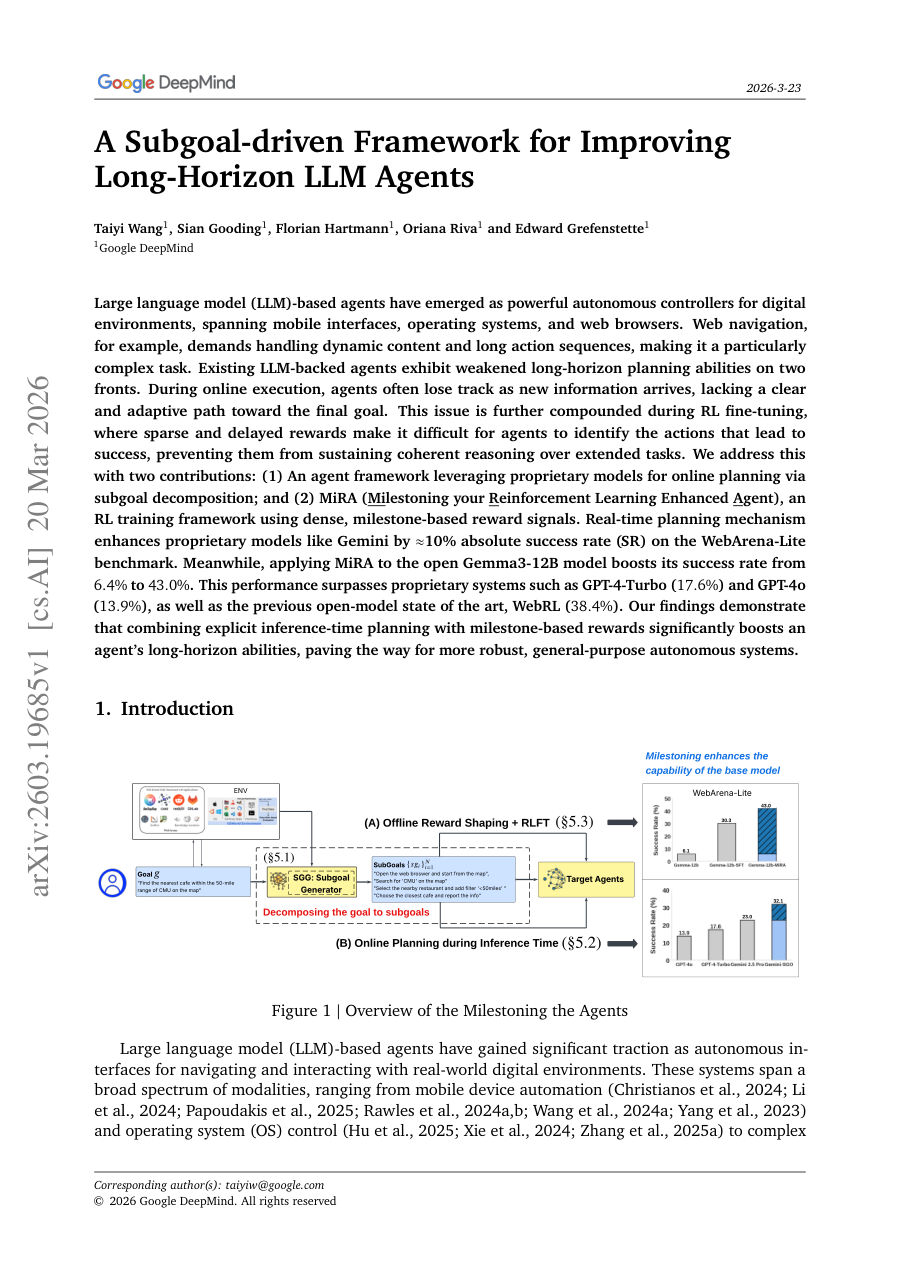 First page preview for A Subgoal-driven Framework for Improving Long-Horizon LLM Agents