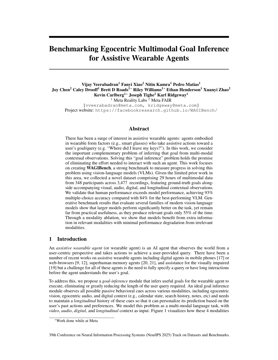 First page preview for Benchmarking Egocentric Multimodal Goal Inference for Assistive Wearable Agents