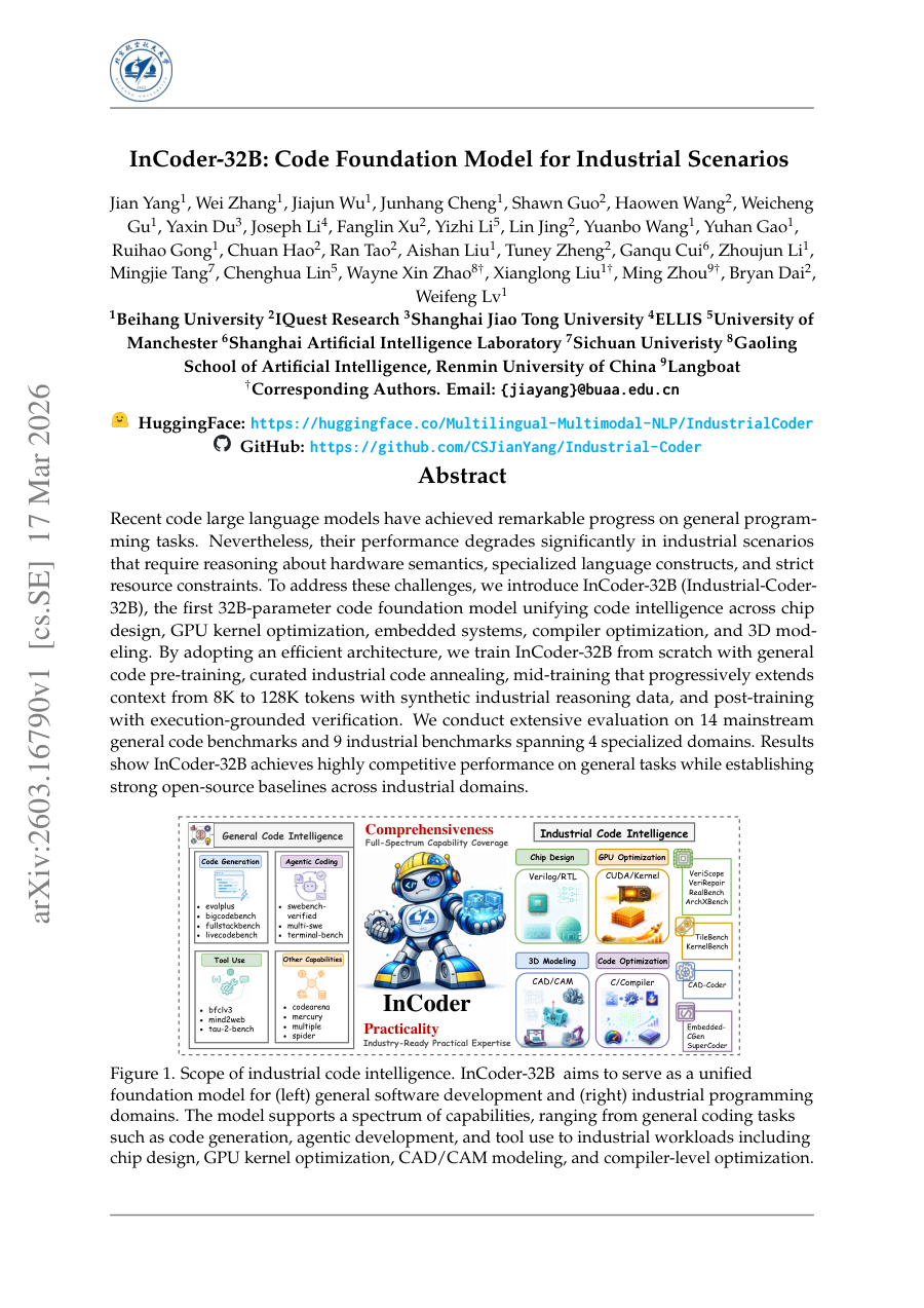 First page preview for InCoder-32B: Code Foundation Model for Industrial Scenarios