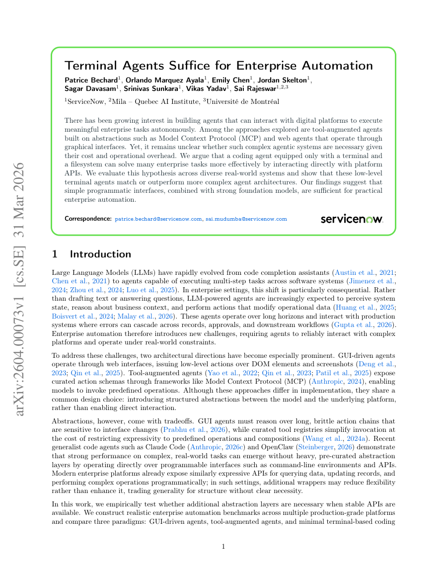 First page preview for Terminal Agents Suffice for Enterprise Automation