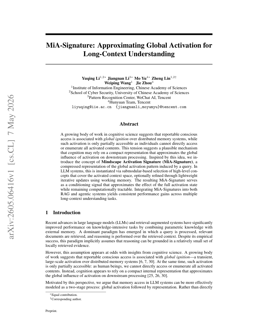 First page preview for MiA-Signature: Approximating Global Activation for Long-Context Understanding
