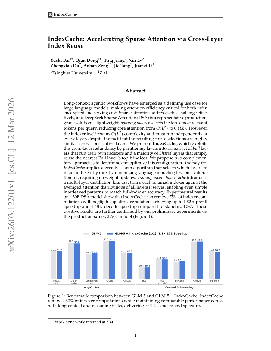 First page preview for IndexCache: Accelerating Sparse Attention via Cross-Layer Index Reuse
